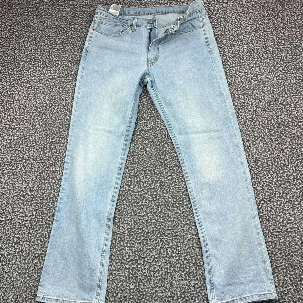 Levis 514 Jeans Men 34x32 Light Wash Blue Denim Pants Straight Fit Faded